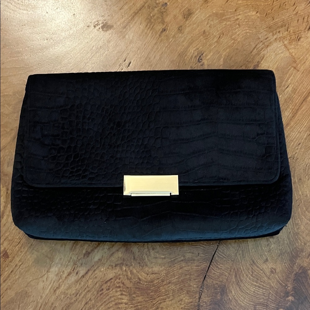 H&M Black Textured Clutch with Gold Accent